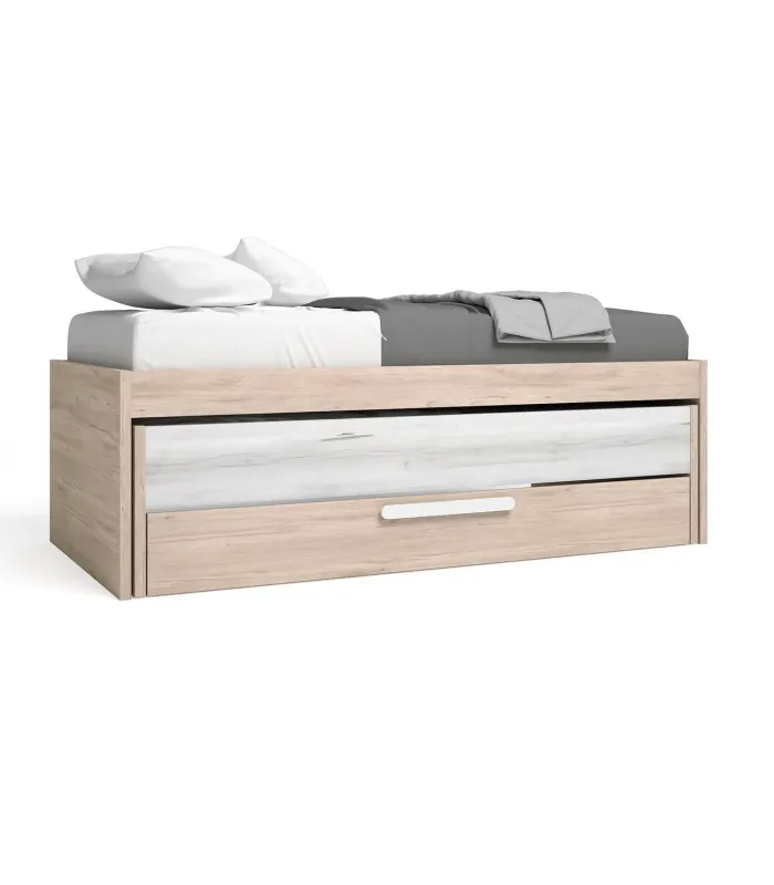 Cama compacta Flash em carvalho/branco, 62x202x98cm