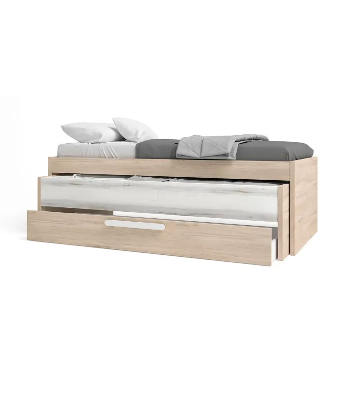 Cama compacta Flash em carvalho/branco, 62x202x98cm