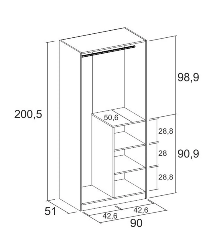 copy of Armoire 2 portes battantes finition blanche 180