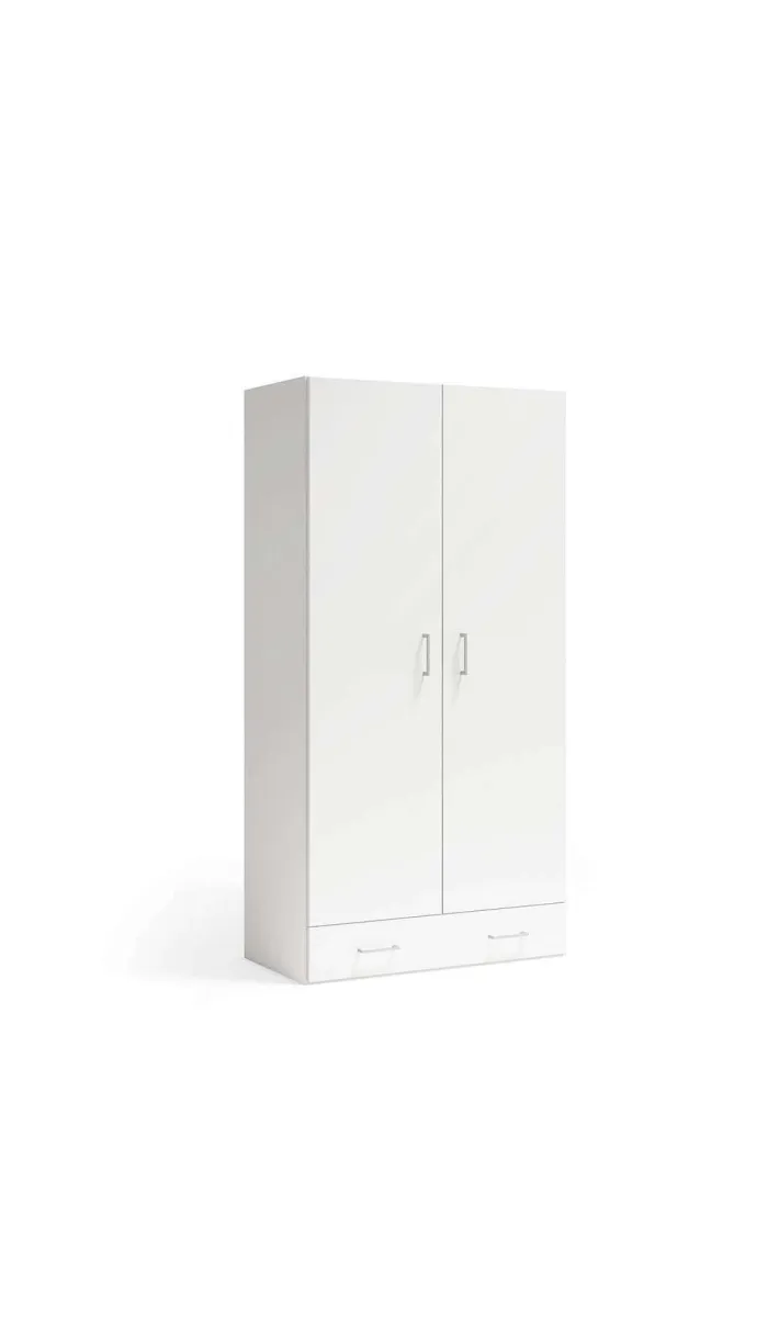 Armario blanco de 2 puertas y 1 cajón, 197x99x51 cm