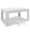 Mesa de jantar baixo extensível com acabamento branco fosco, 77cm (altura) 140-200cm (largura) 90cm (comprimento)