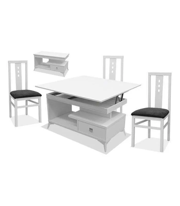 Mesa centro convertible blanca, funcional y elegante