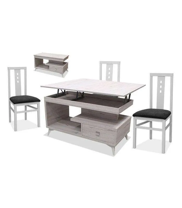 Mesa centro convertible blanca 64x113 cm