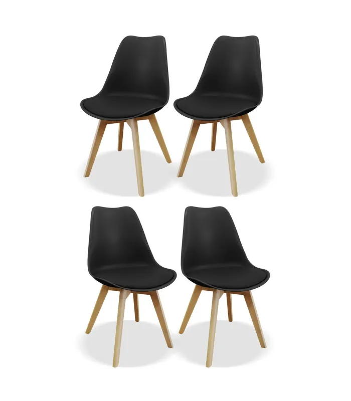 Pack de 4 sillas Osaka tapizadas en polipiel negra