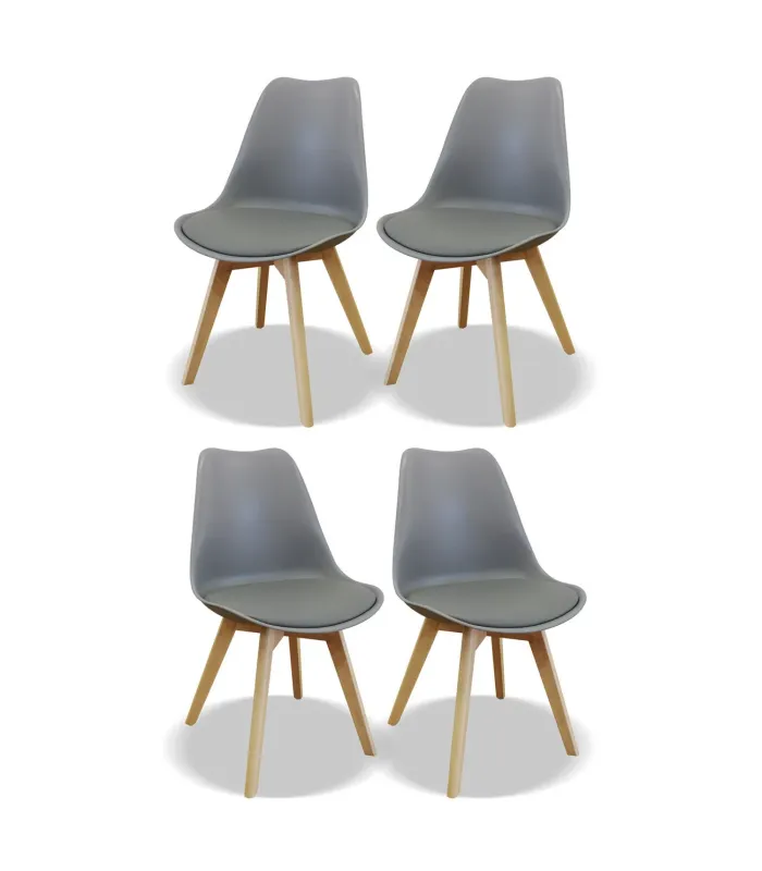 Pack de 4 sillas Osaka tapizadas en polipiel gris