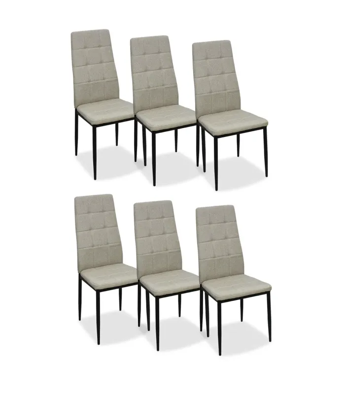 Pack de 6 sillas Latina tapizadas en textil beige