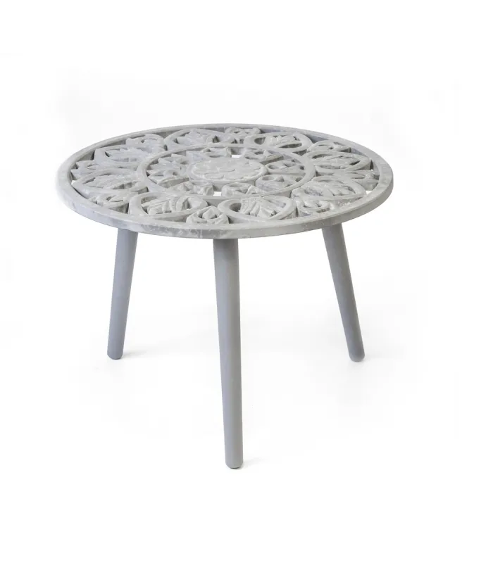 Mesa auxiliar redonda gris, 46x48 cm, elegante y funcional