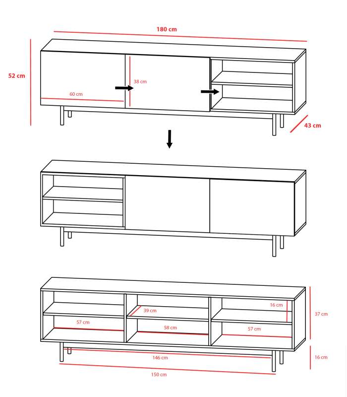 copy of Support TV en cambrien/blanc brillant 63 cm(hauteur)160