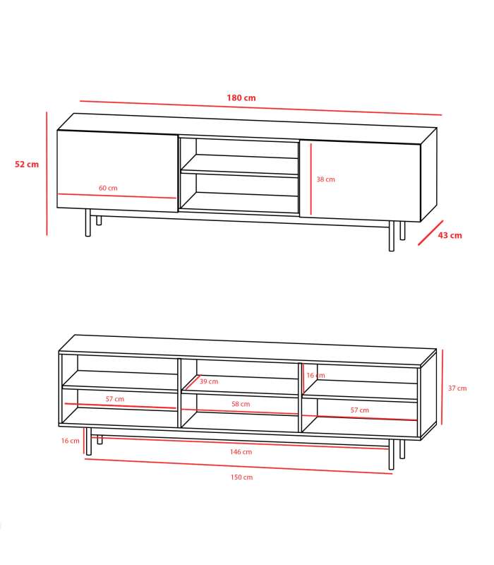 copy of Support TV en cambrien/blanc brillant 63 cm(hauteur)160