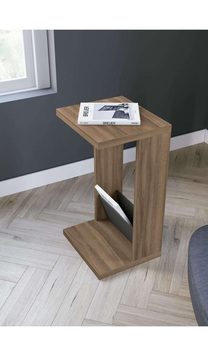 Mesa velador 553 en nogal claro y grafito, 71 cm