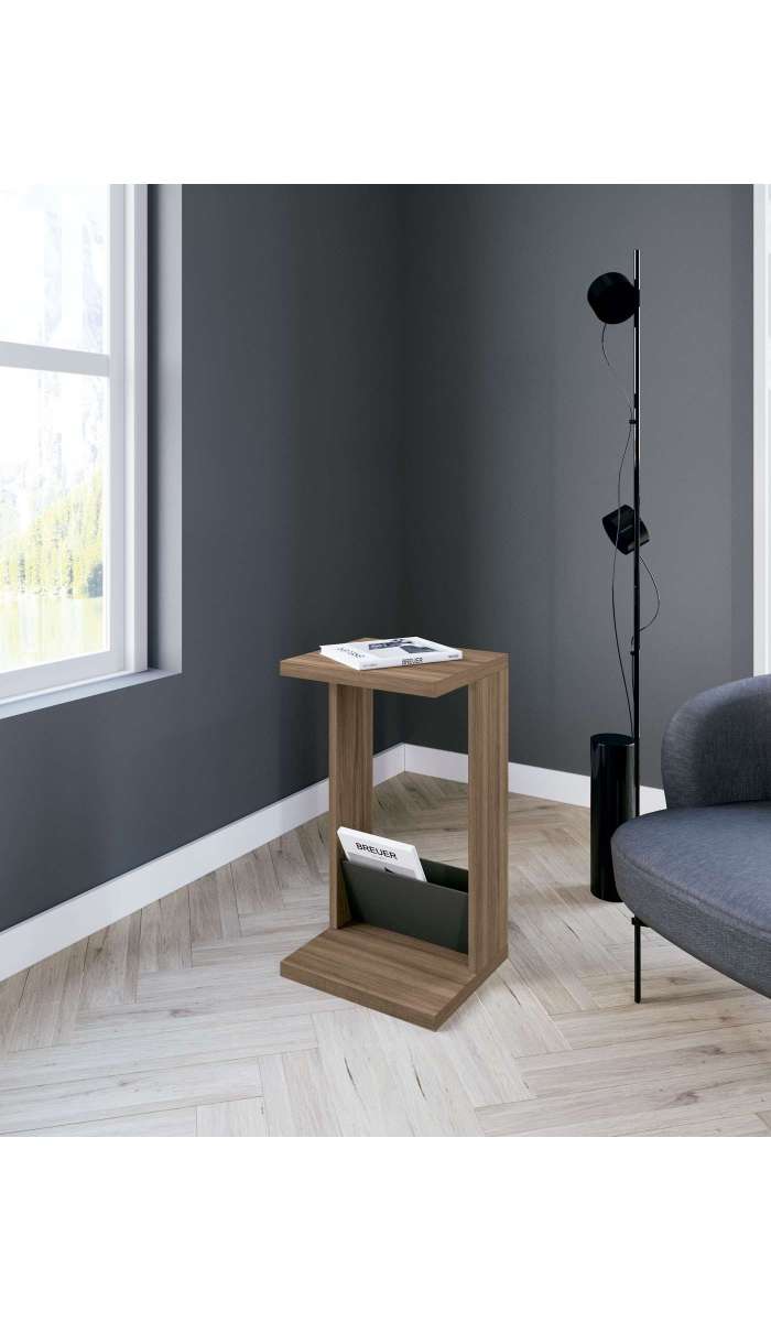 Mesa velador 553 en nogal claro y grafito, 71 cm