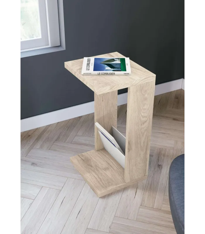 Mesa auxiliar elegante en roble y blanco