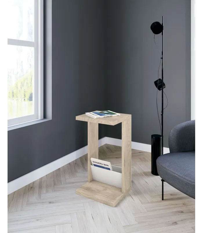 Mesa auxiliar elegante en roble y blanco