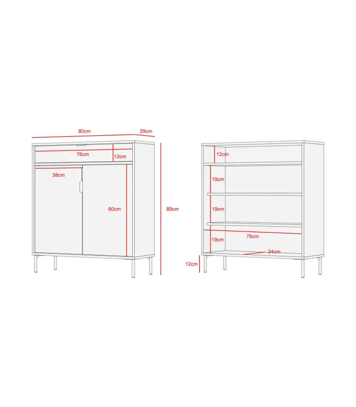 Mueble zapatero Md-507 en roble oscuro, 2 puertas