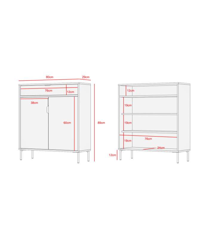 HERDASA Cajoneras Mueble auxiliar/zapatero 2 puertas 1 cajón en