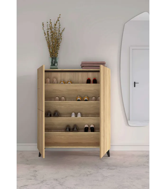 Zapatero 2 puertas en roble oscuro y patas negras