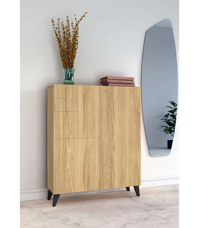 Zapatero 2 puertas en roble oscuro y patas negras