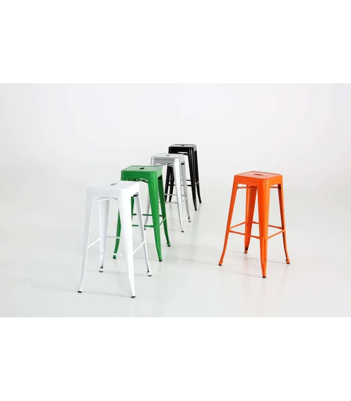 Pack de 4 taburetes metal apilables plata