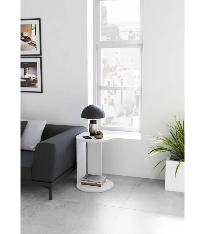 Mesa velador blanca elegante y funcional para salón