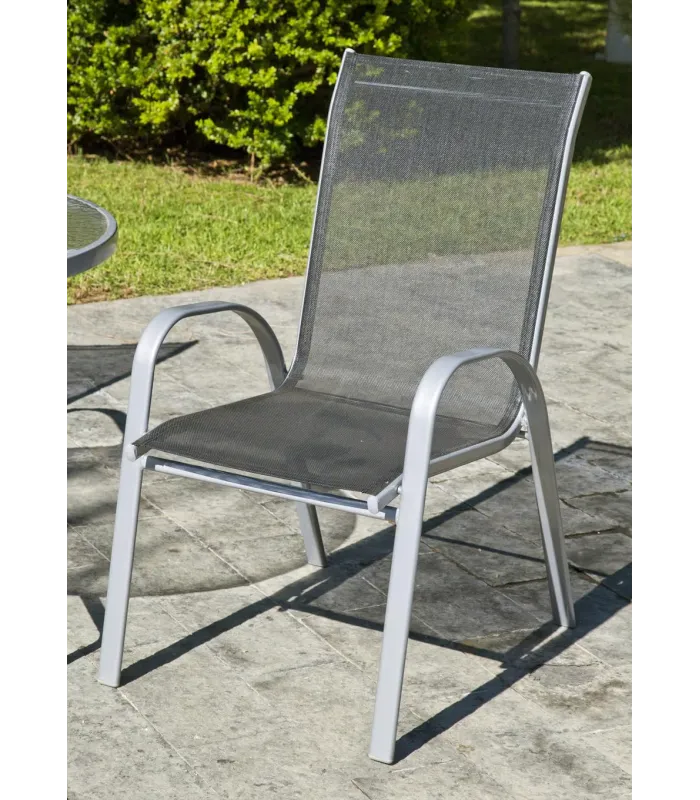 Conjunto mesa y 4 sillones acero plata para jardín