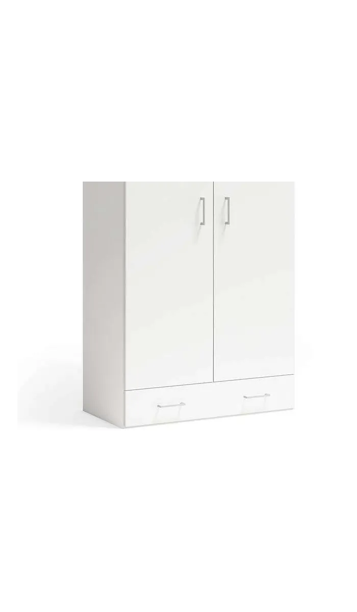 Armario blanco de 2 puertas y 1 cajón, 197x99x51 cm