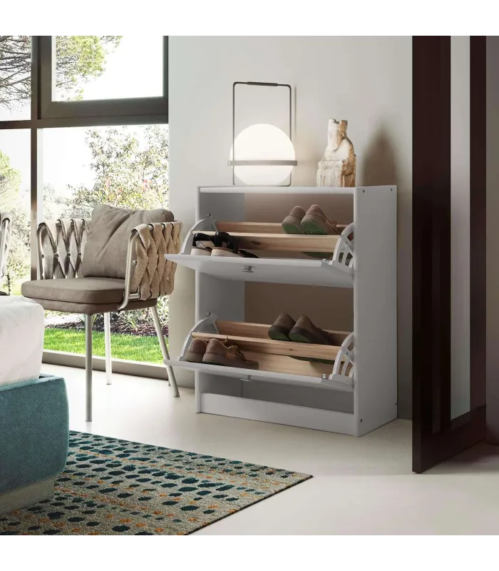 Zapatero 2 trampones en madera maciza blanca