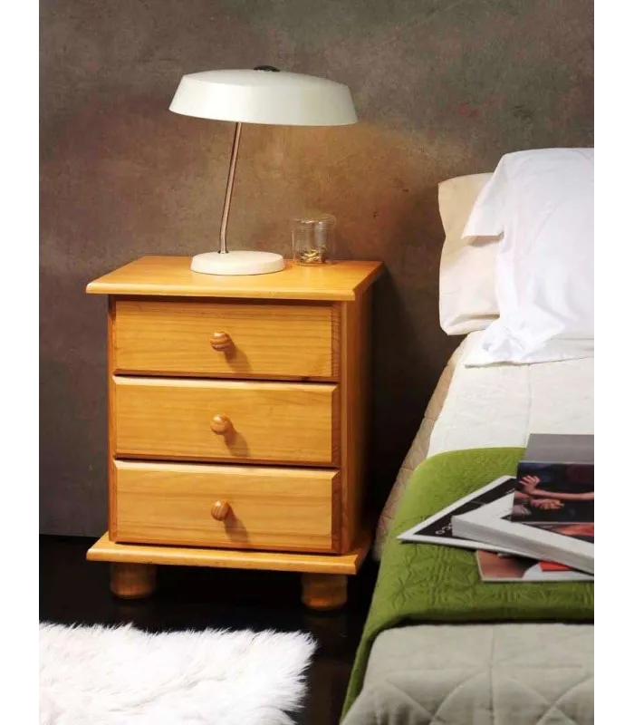 Mesita Altea 3 cajones en madera maciza color miel