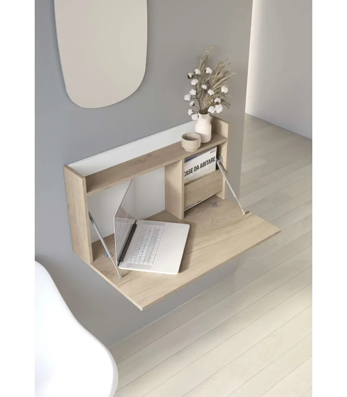 Mesa estudio colgante Mod-Murillo en roble/blanco