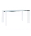 Mesa Orinoco de cristal y patas blancas. 150 cm(ancho) 76 cm(altura) 90 cm(fondo)