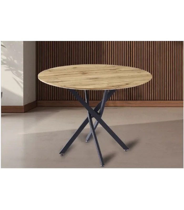 Mesa redonda Nesy 103 cm efecto madera y patas metálicas