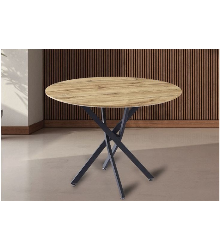 Table ronde Nesy avec plateau effet bois et pieds en métal 75