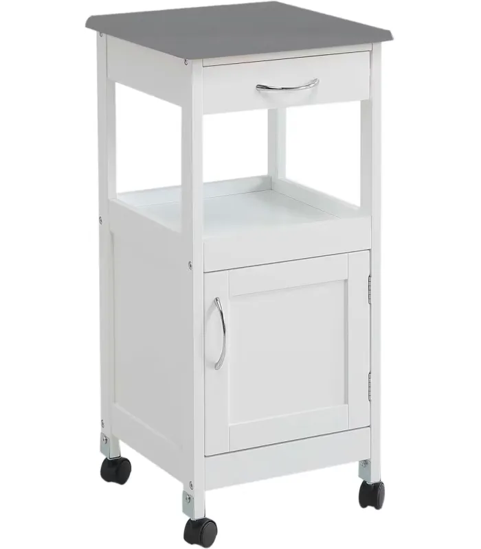 Carro de cocina blanco y gris, compacto y útil