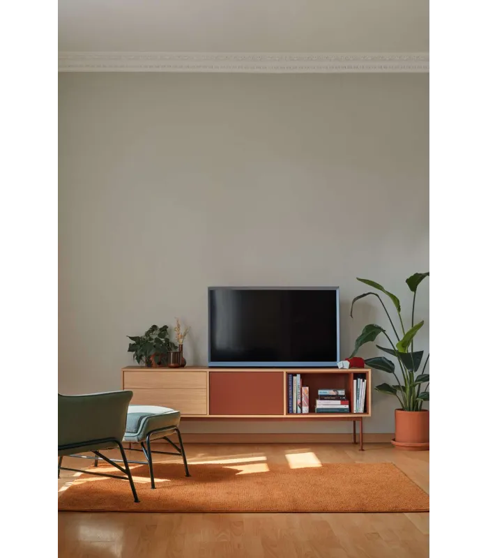 Mueble TV Yoko: 1 puerta, 2 cajones, roble/teja