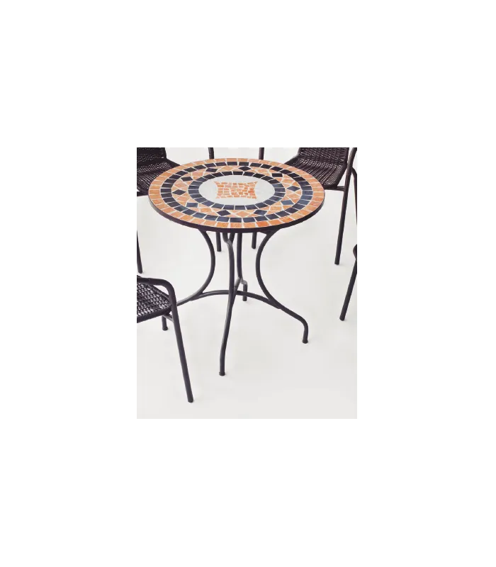 Conjunto jardín: mesa mosaico + 4 sillones bronce