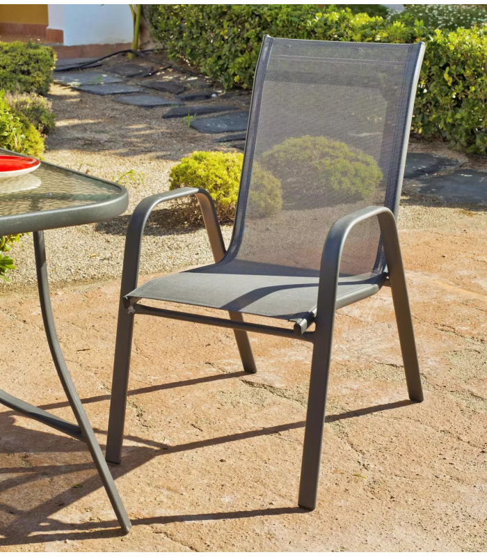 Hvea Table Set + 4 Armchairs in Steel