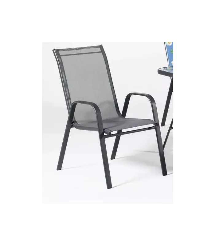 Conjunto de mesa y 4 sillones de acero gris
