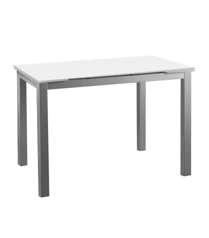 Mesa extensible blanca con tapa de cristal templado