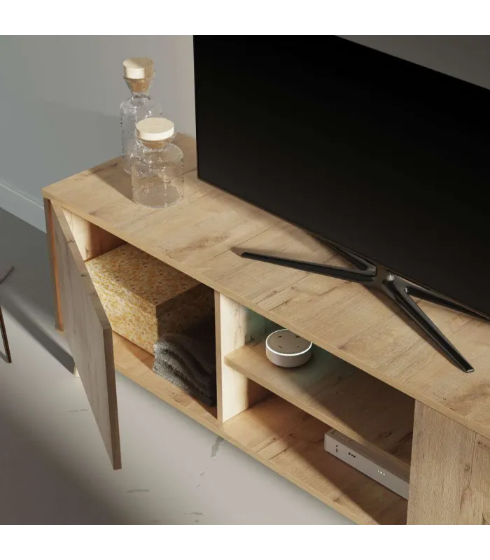 Mesa TV Oslo 2 puertas y 2 huecos en roble gold