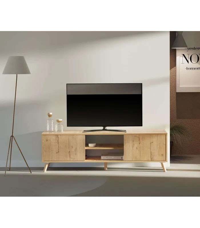 Mesa TV Oslo 2 puertas y 2 huecos en roble gold