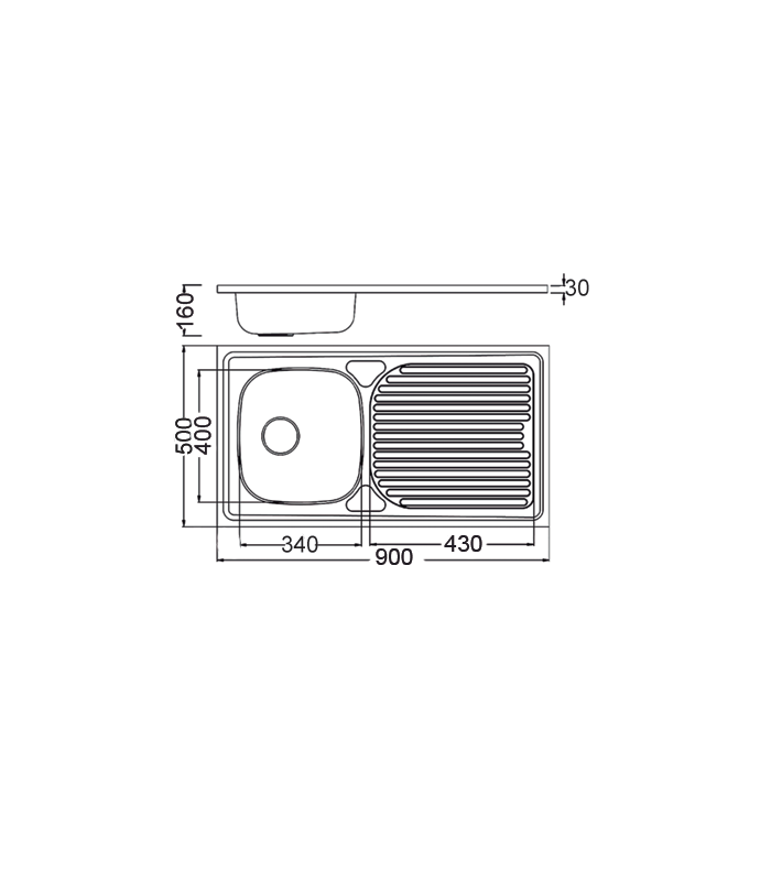 Sink for furniture with drainer model sp9050