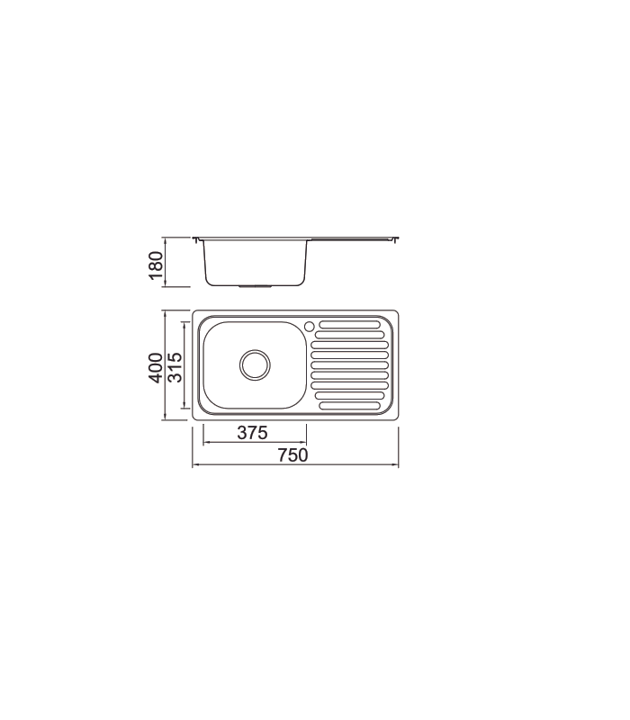 Sink with drainer with/without hole tap se7540