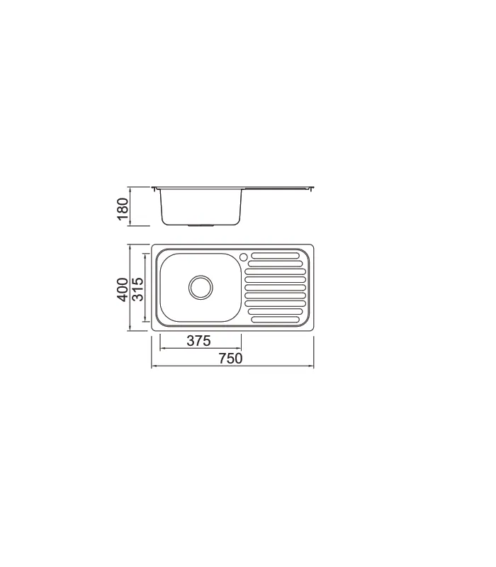 Sink with drainer with/without hole tap se7540