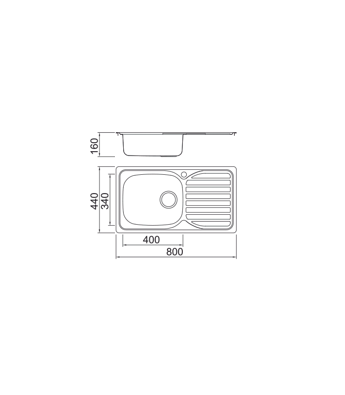 Sink with drainer with/without hole tap se8044