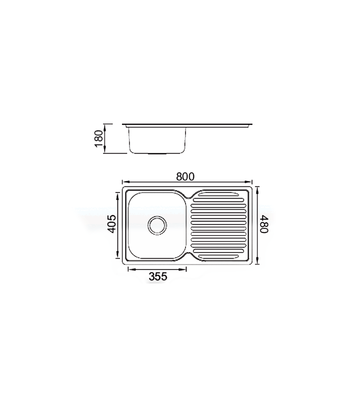 Sink with drainer with/without hole tap se8048