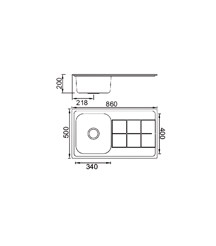 Sink with drainer with/without hole tap se8650