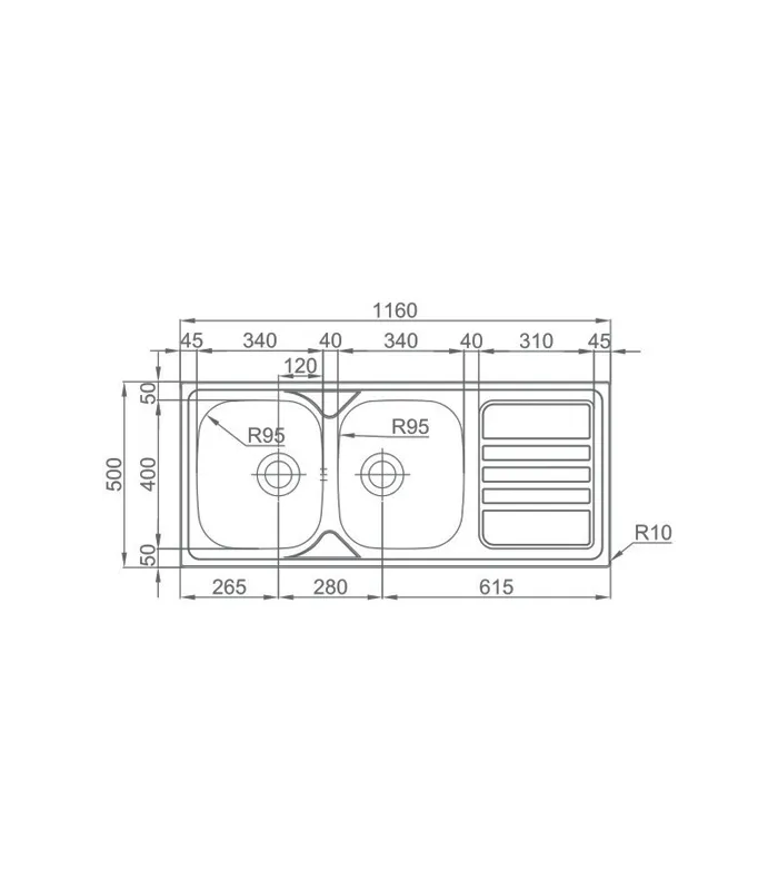Fregadero con escurridor Inglaterra 116 cm