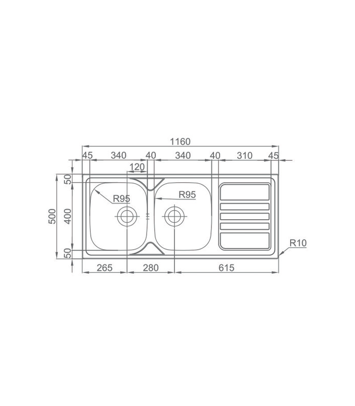 Sink with drainer with/without hole faucet of 11650