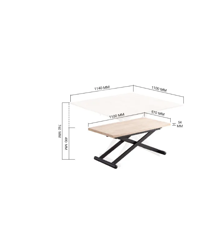 Mesa centro elevable y extensible en roble natural