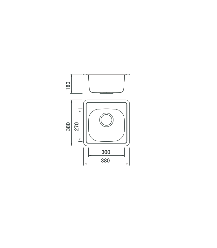 One-breasted sink in stainless steel model se3838