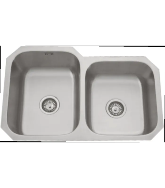 Fregadero de 2 senos en inox, diseño asimétrico